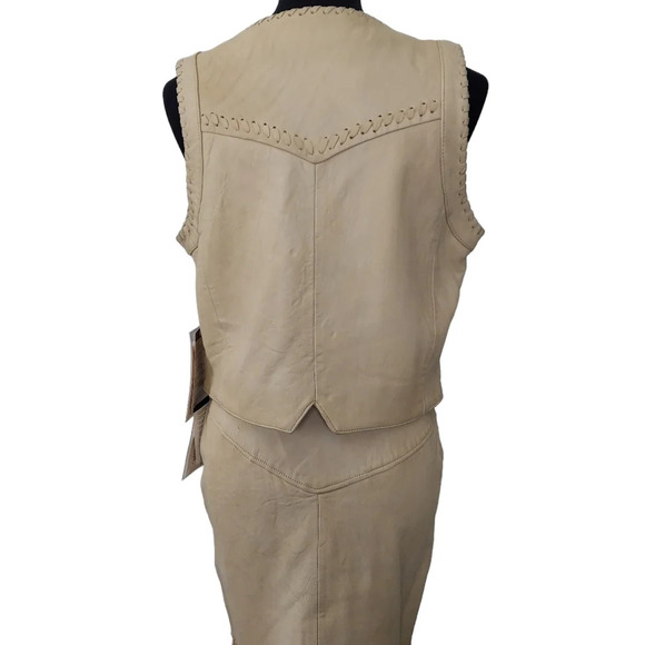 Pioneer Wear Vintage NOS Bone Cream Leather Fully Lined Western Cowgirl Vest - Picture 9 of 16